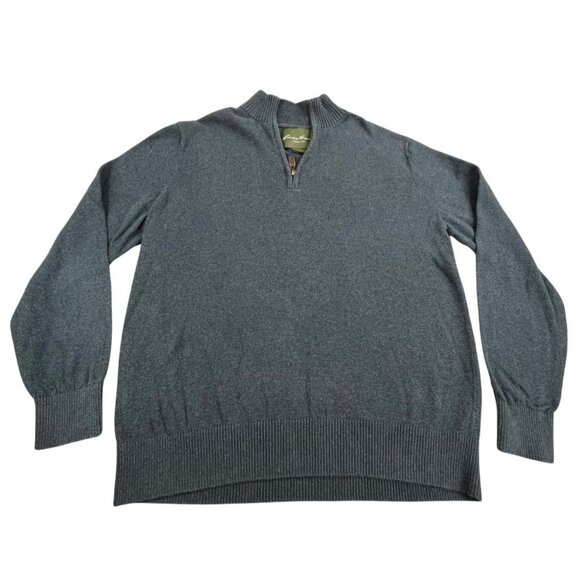 Eddie Bauer Other - Eddie Bauer Sweater Mens Large Blue 1/4 Zip Mock Neck Cotton Cashmere Knit